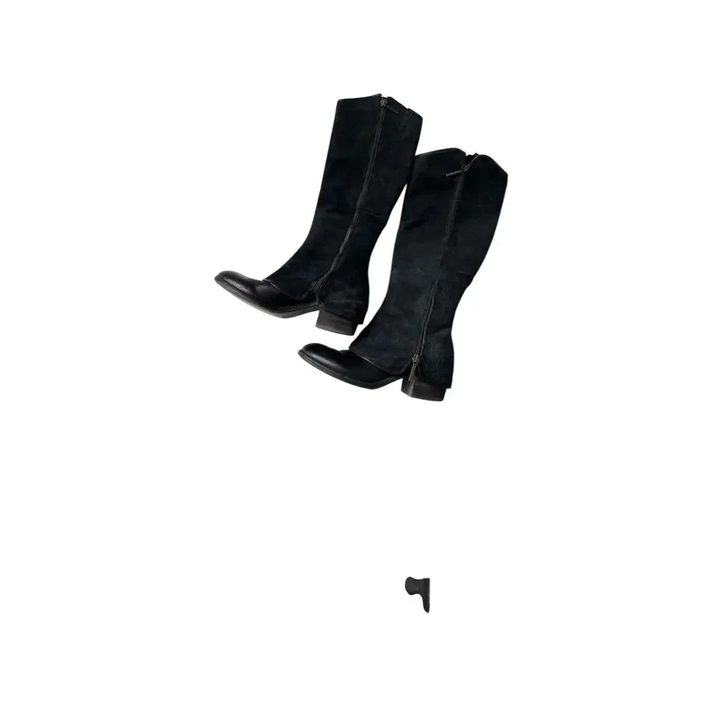 Donald J Pliner Devi6 Tall Black Knee High Riding Moto Biker Leather Boots 6 NIB